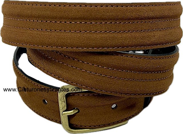 MEN'S SUEDE BELT WITH GOLD-PLATED METAL BUCKLE 