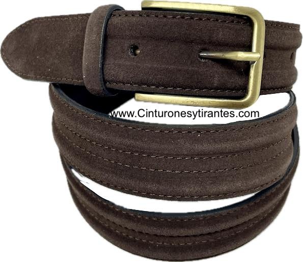 MEN'S SUEDE LEATHER BELT WITH ANTIQUE GOLDEN BUCKLE 