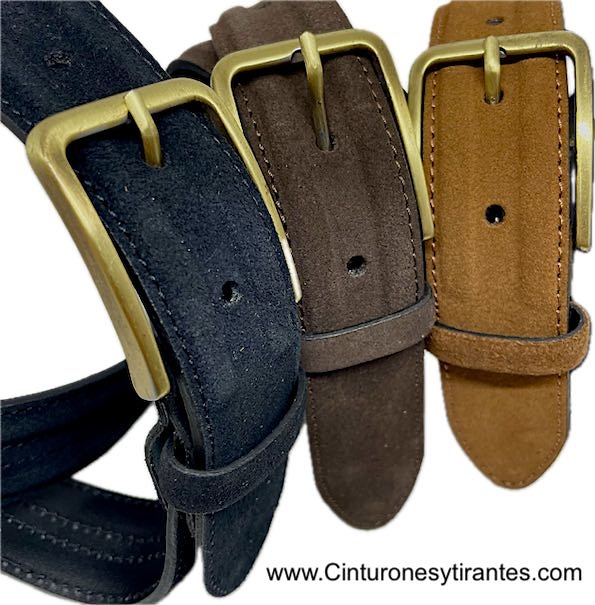 MEN'S SUEDE LEATHER BELT WITH ANTIQUE GOLDEN BUCKLE 