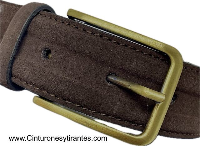 MEN'S SUEDE LEATHER BELT WITH ANTIQUE GOLDEN BUCKLE 