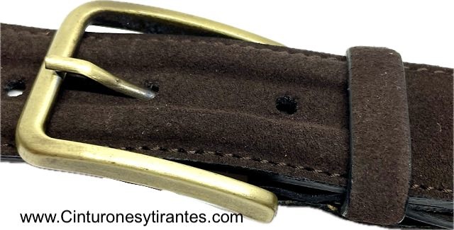 MEN'S SUEDE LEATHER BELT WITH ANTIQUE GOLDEN BUCKLE 