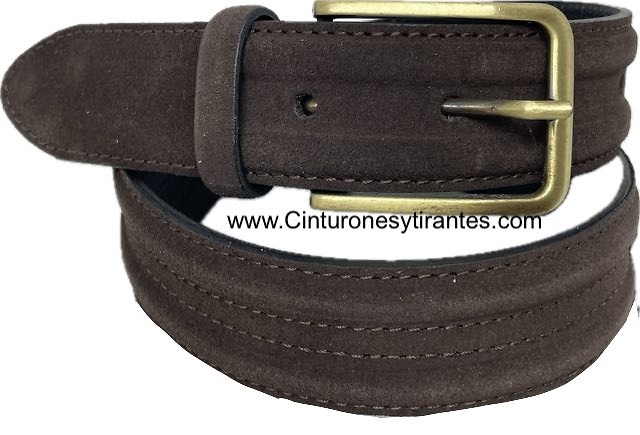 MEN'S SUEDE LEATHER BELT WITH ANTIQUE GOLDEN BUCKLE 