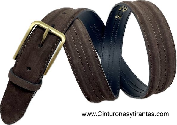 MEN'S SUEDE LEATHER BELT WITH ANTIQUE GOLDEN BUCKLE 