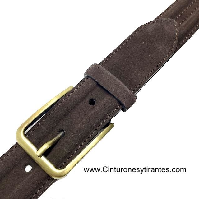 MEN'S SUEDE LEATHER BELT WITH ANTIQUE GOLDEN BUCKLE 