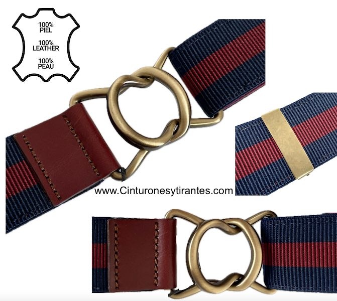 PREMIUM MEN'S INTURON MARINE AND DARK RED WITH GOLDEN HOOKED BUCKLE 