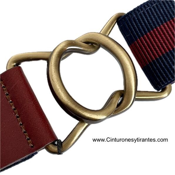 PREMIUM MEN'S INTURON MARINE AND DARK RED WITH GOLDEN HOOKED BUCKLE 