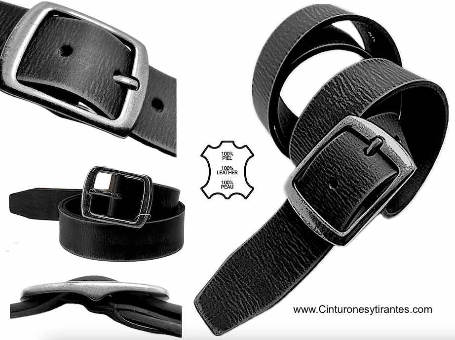 QUALITY BUFFALO LEATHER BELT WITH SILVER PLATED DOUBLE PASS BUCKLE 