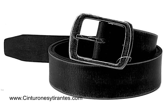 QUALITY BUFFALO LEATHER BELT WITH SILVER PLATED DOUBLE PASS BUCKLE 