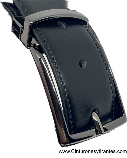 REVERSIBLE BLACK LUXURY LEATHER AND BLACK LEATHER REVERSIBLE BELT WITH BLUED BUCKLE FOR MAN 