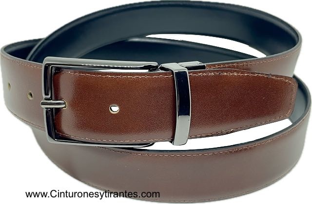 REVERSIBLE BLACK LUXURY LEATHER AND BLACK LEATHER REVERSIBLE BELT WITH BLUED BUCKLE FOR MAN 