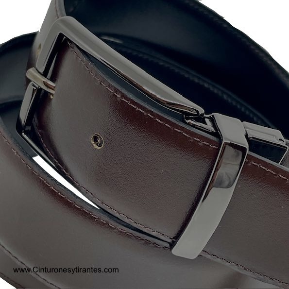 REVERSIBLE MEN'S BELT IN BLACK AND BROWN LUXURY LEATHER WITH BLUING BUCKLE 