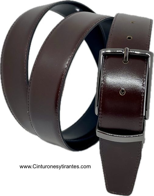 REVERSIBLE MEN'S BELT IN BLACK AND BROWN LUXURY LEATHER WITH BLUING BUCKLE 