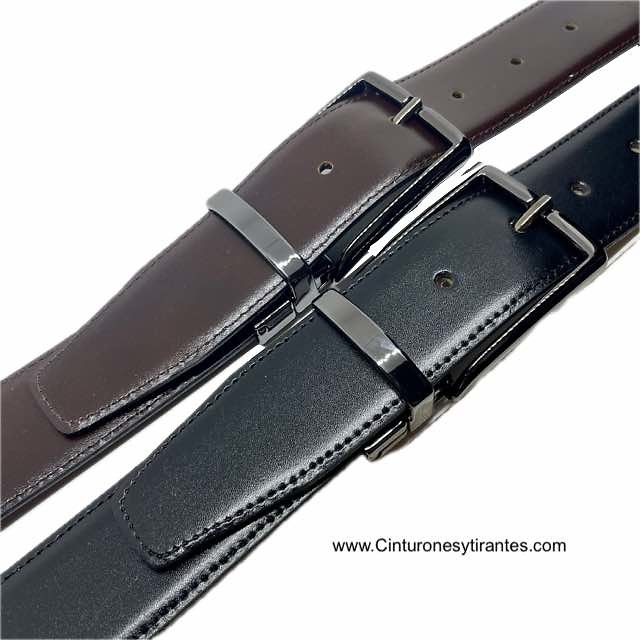 REVERSIBLE MEN'S BELT IN BLACK AND BROWN LUXURY LEATHER WITH BLUING BUCKLE 