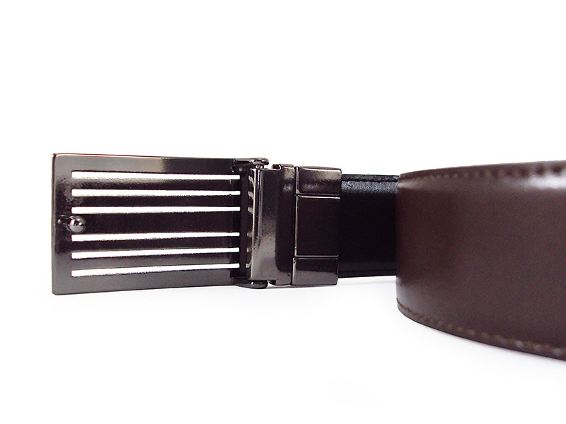 REVERSIBLE MEN'S BELT IN BLACK AND DARK BROWN LEATHER WITH GRILL BUCKLE 