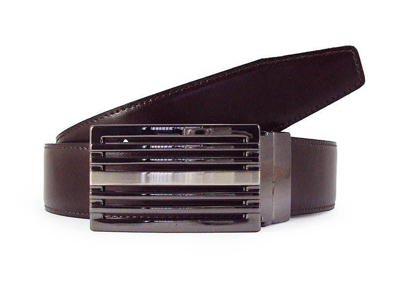 REVERSIBLE MEN'S BELT IN BLACK AND DARK BROWN LEATHER WITH GRILL BUCKLE 