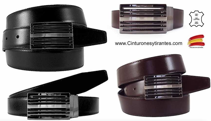 REVERSIBLE MEN'S BELT IN BLACK AND DARK BROWN LEATHER WITH GRILL BUCKLE 