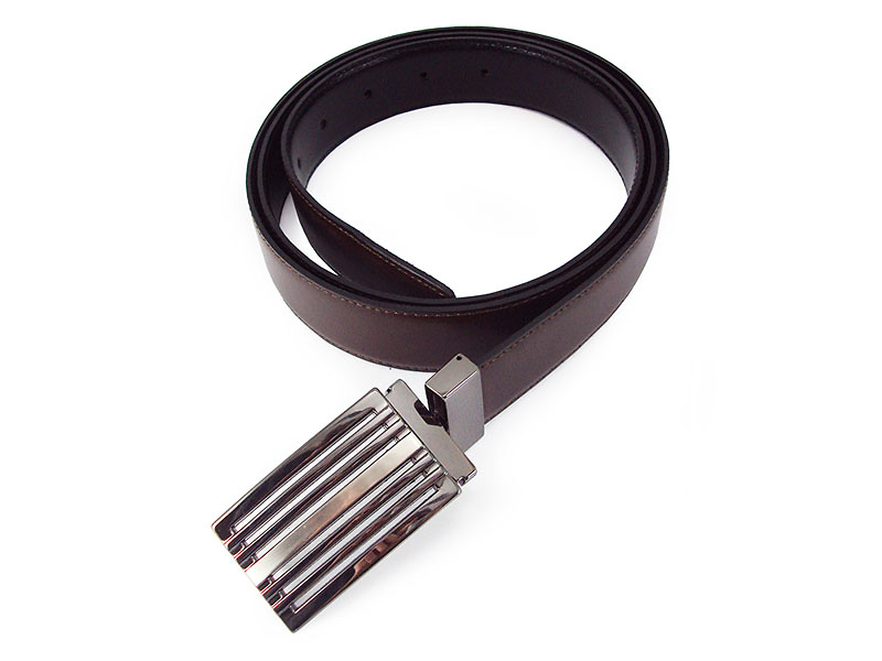 REVERSIBLE MEN'S BELT IN BLACK AND DARK BROWN LEATHER WITH GRILL BUCKLE 