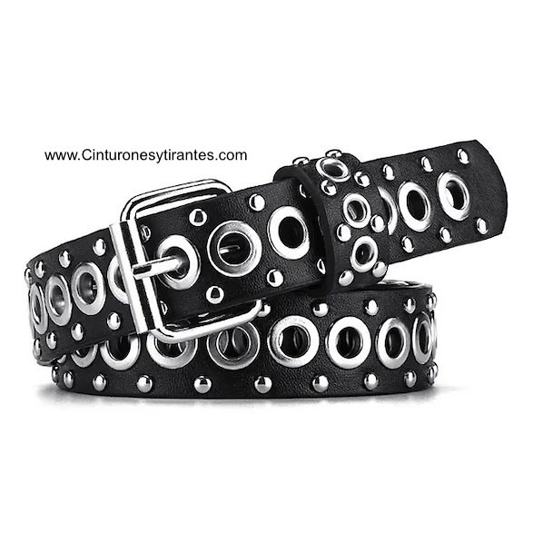 STUDDED BELT WITH METAL EYELETS WITH SADDLER'S BUCKLE 