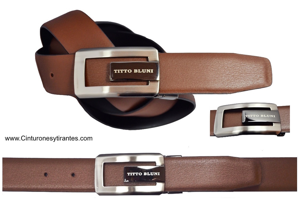 TITTO BLUNI LEATHER BELT MEN REVERSE AND BUCKLE DESIGN 