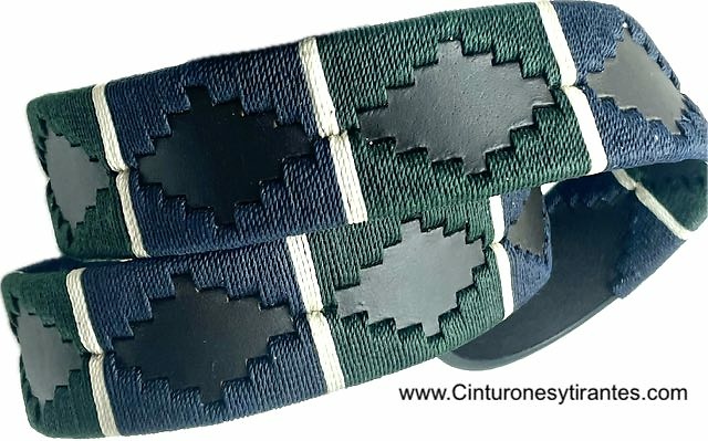 TRADITIONAL ARGENTINIAN MEN'S BELT WITH NAVY BLUE, WHITE AND ENGLISH GREEN WAXED THREAD 