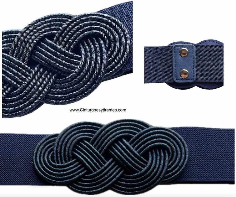 WOMEN'S ELASTICATED BELT WITH NAVY BLUE CORDED EIGHTS CLASP 