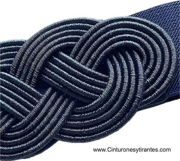 WOMEN'S ELASTICATED BELT WITH NAVY BLUE CORDED EIGHTS CLASP 