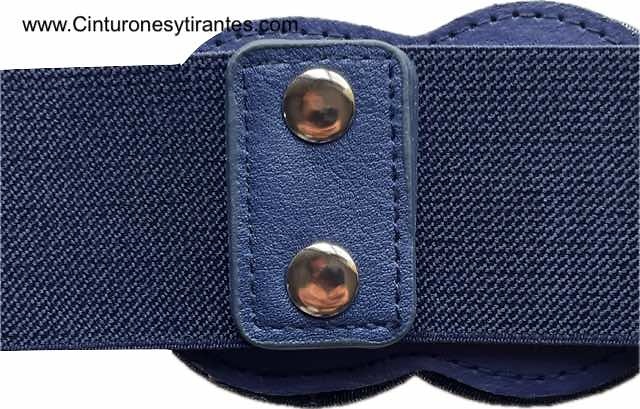 WOMEN'S ELASTICATED BELT WITH NAVY BLUE CORDED EIGHTS CLASP 