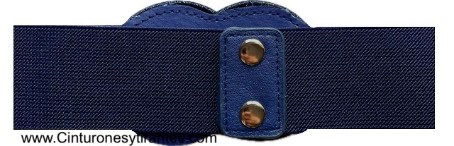 WOMEN'S ELASTICATED BELT WITH NAVY BLUE CORDED EIGHTS CLASP 