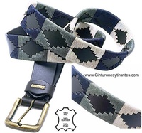 ARGENTINIAN MEN'S BELT WITH GREY NAVY BLUE AND WHITE WAXED YARN DESIGN