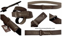 BROWN BELT WITH LINED BUCKLE AND HANDMADE SEWING ALL LEATHER