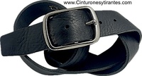 CINTURÓN ANCHO 4 CMS DE CUERO NEGRO EXTRA FUERTE CON HEBILLA DE METAL ENVEJECIDA PASE DOBLE