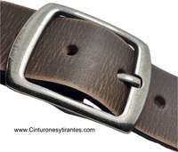 DOUBLE PASS BUCKLE BELT IN QUALITY WORN OUT BROWN LEATHER