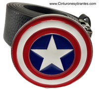 ENAMELED ROUND BUCKLE BELT WITH WHITE BLUE AND RED STAR OF AMERICA