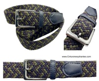 MEN'S BRAIDED ELASTICATED BELT TAUPE GREEN AND NAVY BLUE