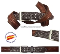 MEN'S LEATHER AND CANVAS BELT WITH HANDCRAFTED POINTS