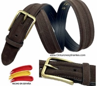 MEN'S SUEDE LEATHER BELT WITH ANTIQUE GOLDEN BUCKLE 