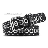 STUDDED BELT WITH METAL EYELETS WITH SADDLER'S BUCKLE