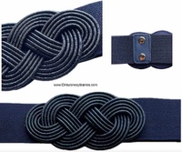 WOMEN'S ELASTICATED BELT WITH NAVY BLUE CORDED EIGHTS CLASP